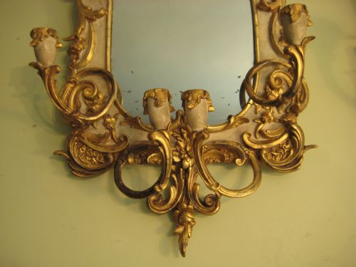 PAIR 19TH CENTURY PAINTED AND PARCELGILT GIRANDOLES - ADDITIONAL PHOTO 3