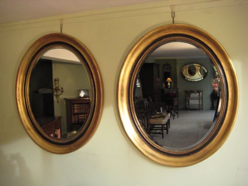 pair of large oval gilt mirrors - CATEGORY: ANTIQUE MIRRORS - DATED 1900