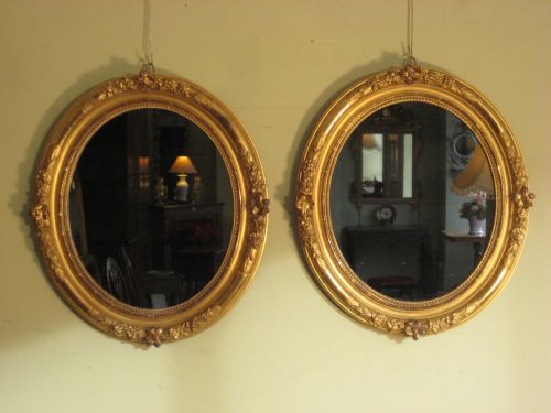 pair of french gilt oval mirrors - CATEGORY: ANTIQUE MIRRORS - DATED 1900