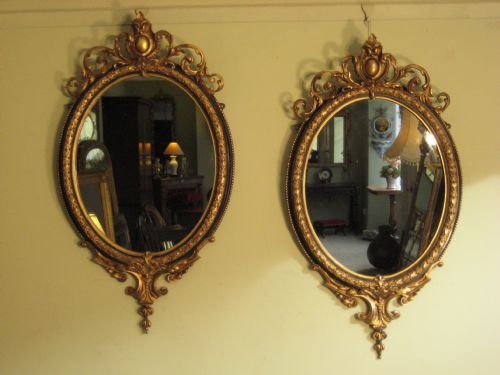 pair ebonised and parcelgilt mirrors - CATEGORY: ANTIQUE MIRRORS - DATED 1860