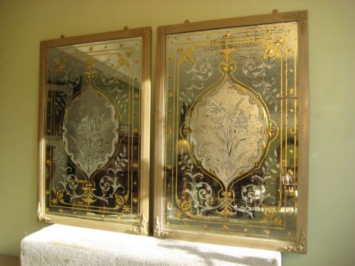 pair victorian cut and etched glass pub mirrors - CATEGORY: ANTIQUE MIRRORS - DATED VICTORIAN