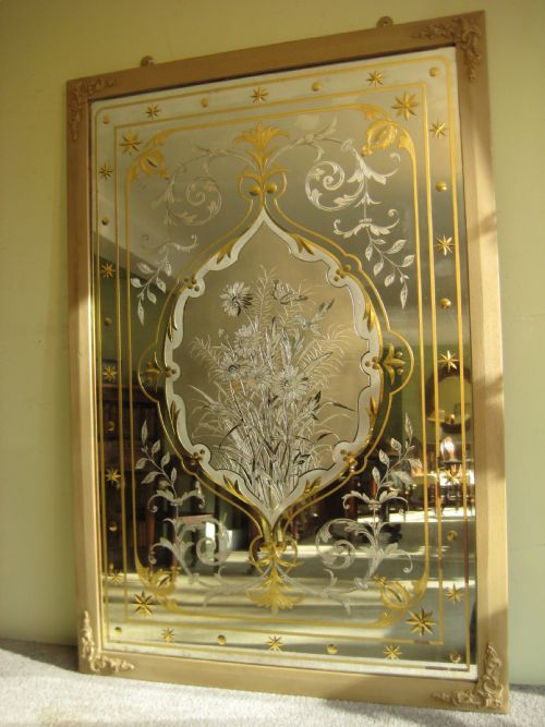 PAIR VICTORIAN CUT AND ETCHED GLASS PUB MIRRORS - ADDITIONAL PHOTO 1