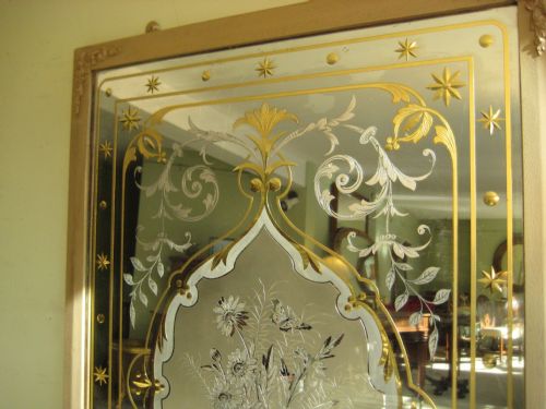 PAIR VICTORIAN CUT AND ETCHED GLASS PUB MIRRORS - ADDITIONAL PHOTO 3