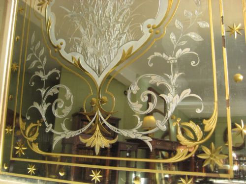 PAIR VICTORIAN CUT AND ETCHED GLASS PUB MIRRORS - ADDITIONAL PHOTO 4