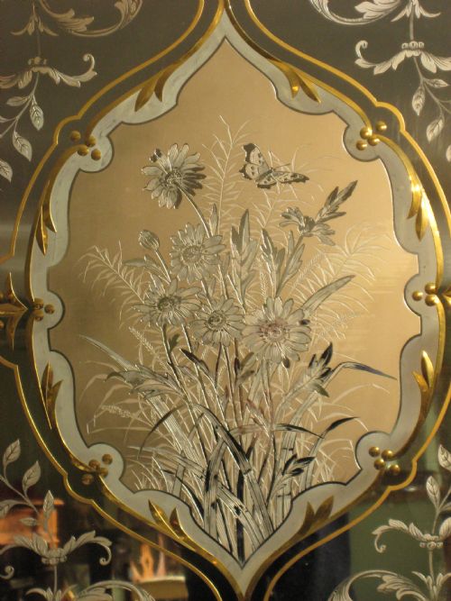 PAIR VICTORIAN CUT AND ETCHED GLASS PUB MIRRORS - ADDITIONAL PHOTO 6