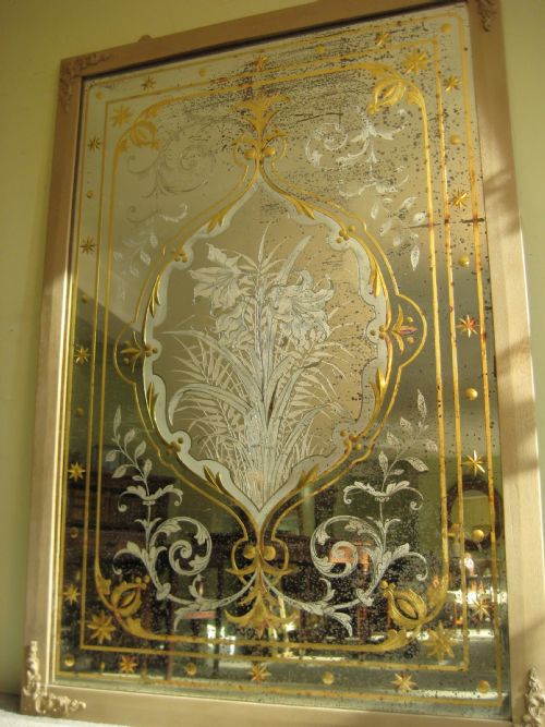 PAIR VICTORIAN CUT AND ETCHED GLASS PUB MIRRORS - ADDITIONAL PHOTO 8