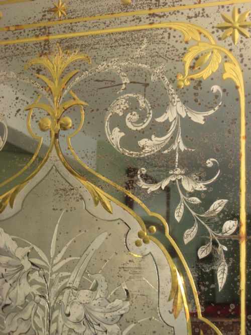 PAIR VICTORIAN CUT AND ETCHED GLASS PUB MIRRORS - ADDITIONAL PHOTO 9