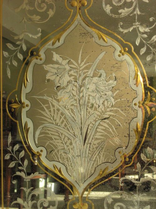 PAIR VICTORIAN CUT AND ETCHED GLASS PUB MIRRORS - ADDITIONAL PHOTO 12