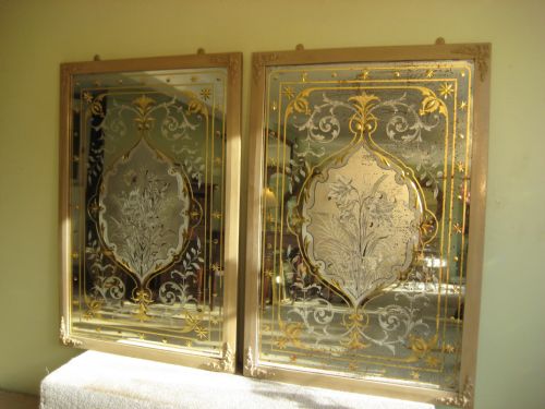 PAIR VICTORIAN CUT AND ETCHED GLASS PUB MIRRORS - ADDITIONAL PHOTO 14
