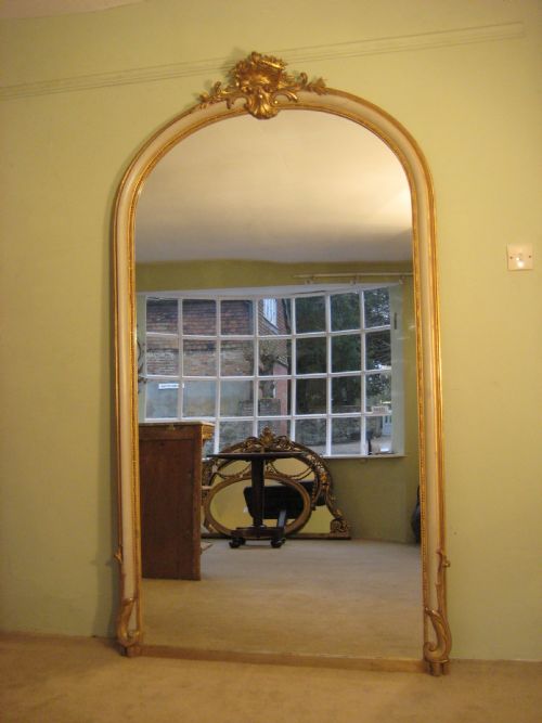 PAIR LARGE FRENCH PAINTED AND PARCELGILT MIRRORS - ADDITIONAL PHOTO 1