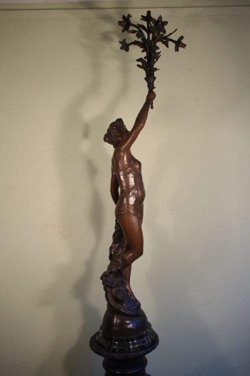 FRENCH BRONZE PATINATED SPELTER SCULPTURE LAMP - ADDITIONAL PHOTO 4