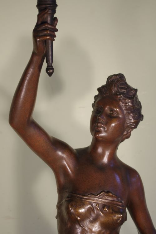 FRENCH BRONZE PATINATED SPELTER SCULPTURE LAMP - ADDITIONAL PHOTO 5