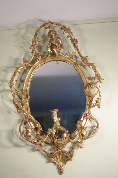 19th century english gilt oval 'cherub' girandole - CATEGORY: ANTIQUE MIRRORS - DATED 1880