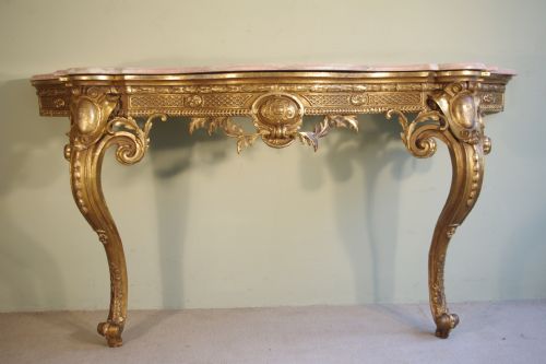 19TH CENTURY ENGLISH GILT MARBLE TOP CONSOLE TABLE - ADDITIONAL PHOTO 1