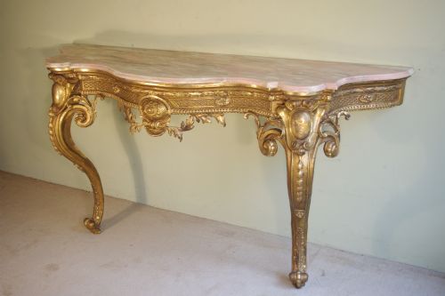 19TH CENTURY ENGLISH GILT MARBLE TOP CONSOLE TABLE - ADDITIONAL PHOTO 2