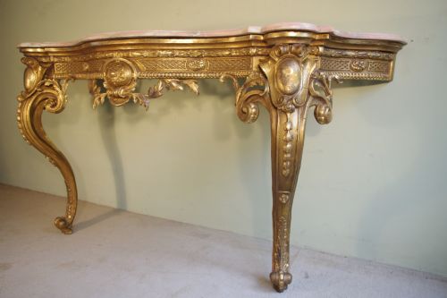 19TH CENTURY ENGLISH GILT MARBLE TOP CONSOLE TABLE - ADDITIONAL PHOTO 3