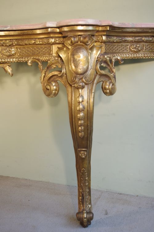 19TH CENTURY ENGLISH GILT MARBLE TOP CONSOLE TABLE - ADDITIONAL PHOTO 5