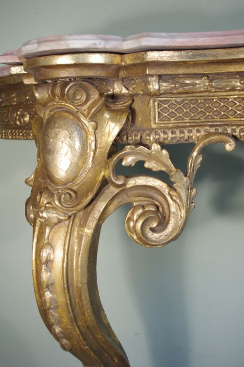 19TH CENTURY ENGLISH GILT MARBLE TOP CONSOLE TABLE - ADDITIONAL PHOTO 7