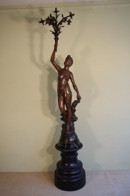 french bronze patinated spelter sculpture lamp - CATEGORY: ANTIQUE LIGHTING - DATED 1900