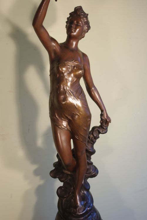 FRENCH BRONZE PATINATED SPELTER SCULPTURE LAMP - ADDITIONAL PHOTO 1