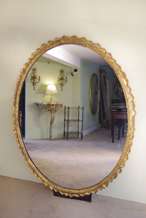 VICTORIAN VERY LARGE OVAL GILT WALL MIRROR - ADDITIONAL PHOTO 6