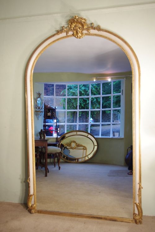 large french painted and parcelgilt arch top mirror - CATEGORY: ANTIQUE MIRRORS - DATED 1880