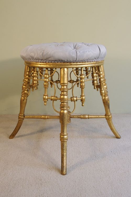 FRENCH GILT SIMULATED BAMBOO STOOL - ADDITIONAL PHOTO 1