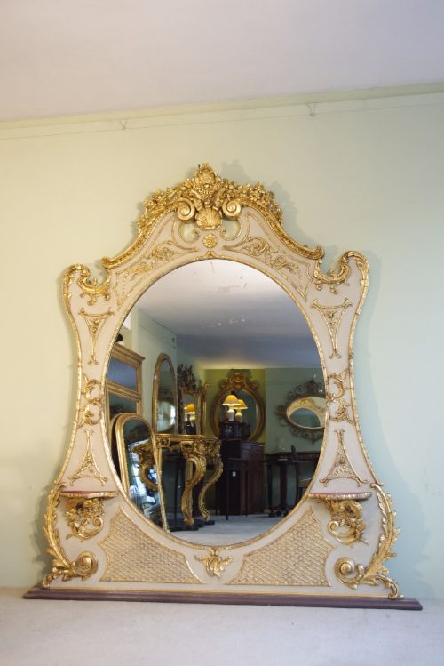 english victorian painted and parcelgilt large overmantle mirror - CATEGORY: ANTIQUE MIRRORS - DATED 1880