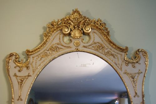 ENGLISH VICTORIAN PAINTED AND PARCELGILT LARGE OVERMANTLE MIRROR - ADDITIONAL PHOTO 1