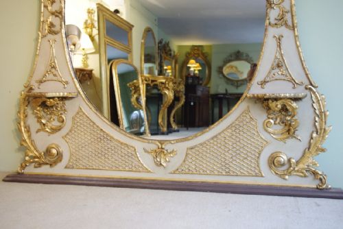 ENGLISH VICTORIAN PAINTED AND PARCELGILT LARGE OVERMANTLE MIRROR - ADDITIONAL PHOTO 2