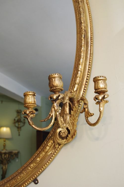 LARGE OVAL 19TH CENTURY ENGLISH GILT WALL MIRROR - ADDITIONAL PHOTO 4