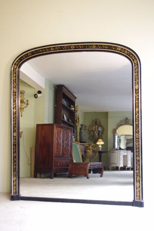 large victorian ebonised and parcelgilt arch top overmantle - CATEGORY: ANTIQUE MIRRORS - DATED 1870
