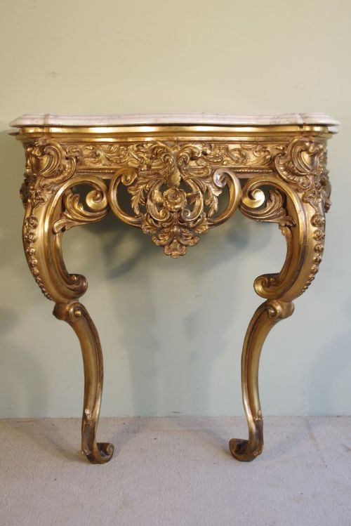 french gilt marble top console table - CATEGORY: ANTIQUE TABLES - DATED 1880