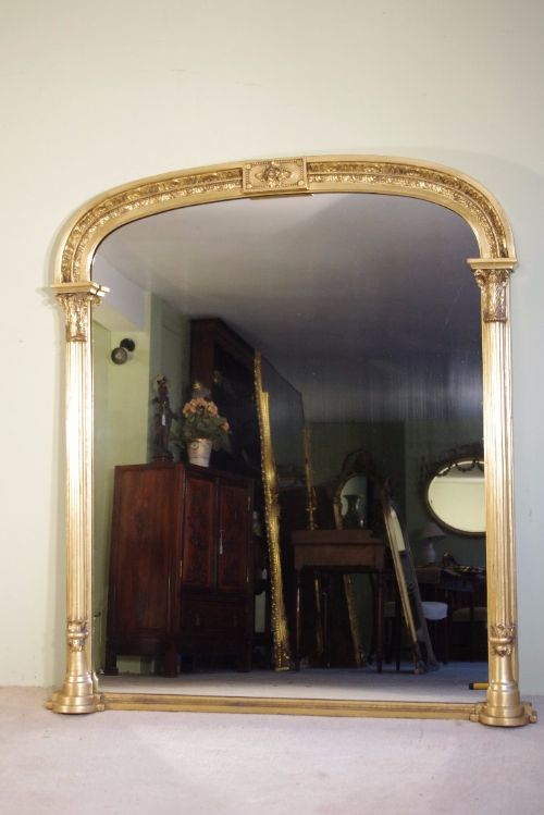 large 19th century english gilt overmantle - CATEGORY: ANTIQUE MIRRORS - DATED 19TH CENTURY
