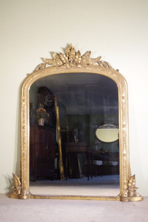 19th century english gilt arch top overmantle - CATEGORY: ANTIQUE MIRRORS - DATED 19TH CENTURY