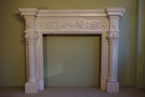 victorian painted carved pine fire surround - CATEGORY: ANTIQUE FIREPLACES - DATED 1900