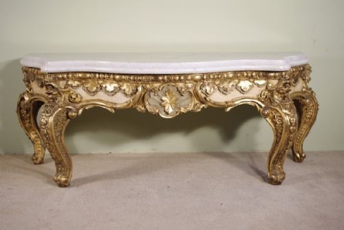 low console table with marble top - CATEGORY: ANTIQUE TABLES - DATED 1880
