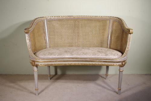 french louis xvi style gilt two seater cane sofa - CATEGORY: ANTIQUE SOFAS - DATED 1880