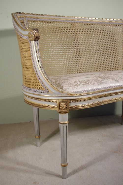 FRENCH LOUIS XVI STYLE GILT TWO SEATER CANE SOFA - ADDITIONAL PHOTO 2