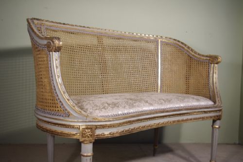 FRENCH LOUIS XVI STYLE GILT TWO SEATER CANE SOFA - ADDITIONAL PHOTO 5
