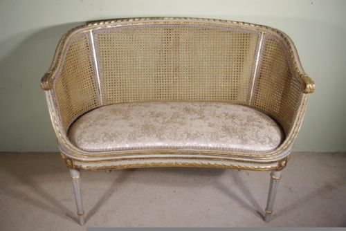 FRENCH LOUIS XVI STYLE GILT TWO SEATER CANE SOFA - ADDITIONAL PHOTO 8