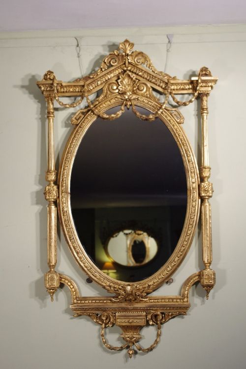 large victorian gilt oval wall mirror - CATEGORY: ANTIQUE MIRRORS - DATED 1880