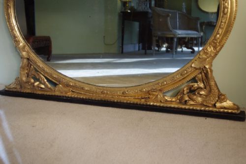 ENGLISH GILT OVAL DOLPHIN OVERMANTLE MIRROR - ADDITIONAL PHOTO 1
