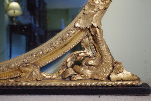 ENGLISH GILT OVAL DOLPHIN OVERMANTLE MIRROR - ADDITIONAL PHOTO 4