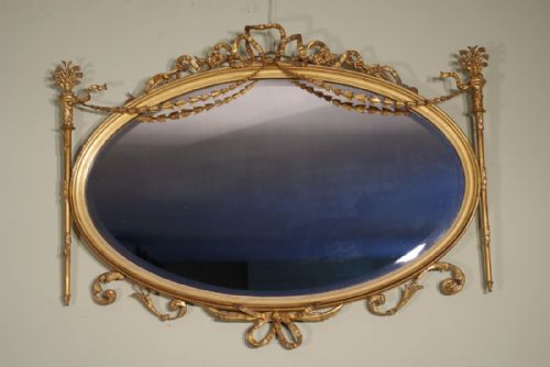 gilt oval adam style overmantle mirror - CATEGORY: ANTIQUE MIRRORS - DATED 1900