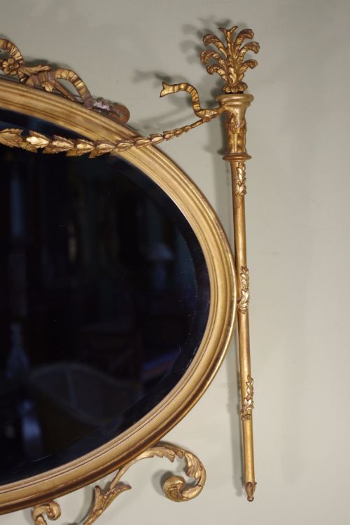 GILT OVAL ADAM STYLE OVERMANTLE MIRROR - ADDITIONAL PHOTO 1
