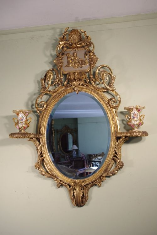 19TH CENTURY ENGLISH GILT OVAL WALL MIRROR WITH BRACKETS - ADDITIONAL PHOTO 11