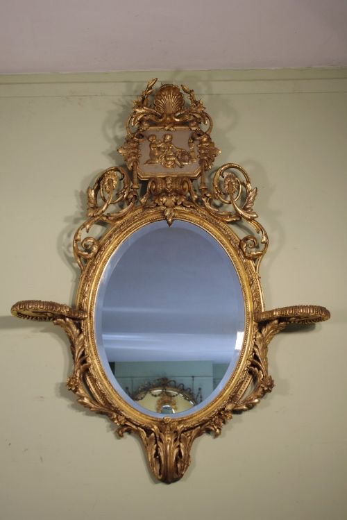 19TH CENTURY ENGLISH GILT OVAL WALL MIRROR WITH BRACKETS - ADDITIONAL PHOTO 12