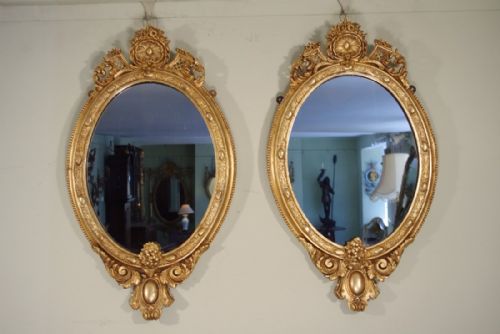pair victorian oval gilt wall mirrors - CATEGORY: ANTIQUE MIRRORS - DATED 1880