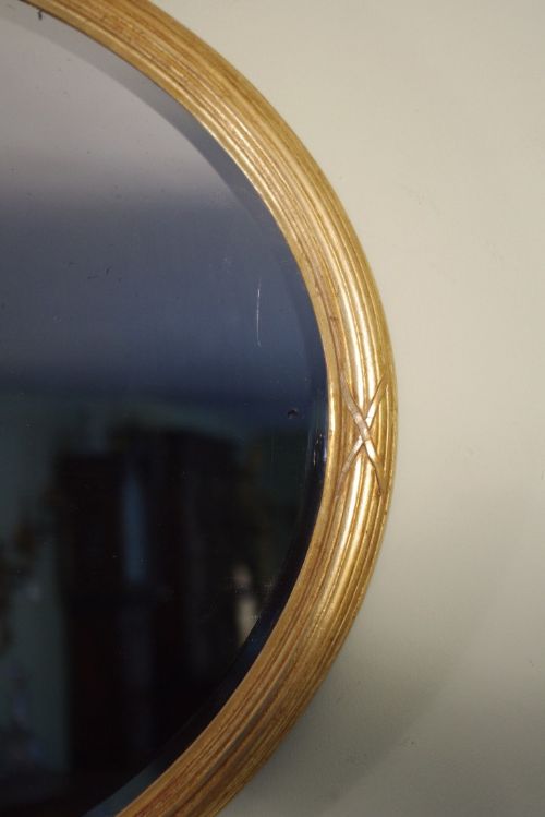 GILT OVAL OVERMANTLE MIRROR - ADDITIONAL PHOTO 3